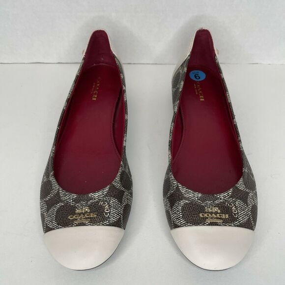 Coach Chelsea Chestnut Brown White Cap Toe Heel Ballet Flats Shoes Size 6B - Picture 2 of 10